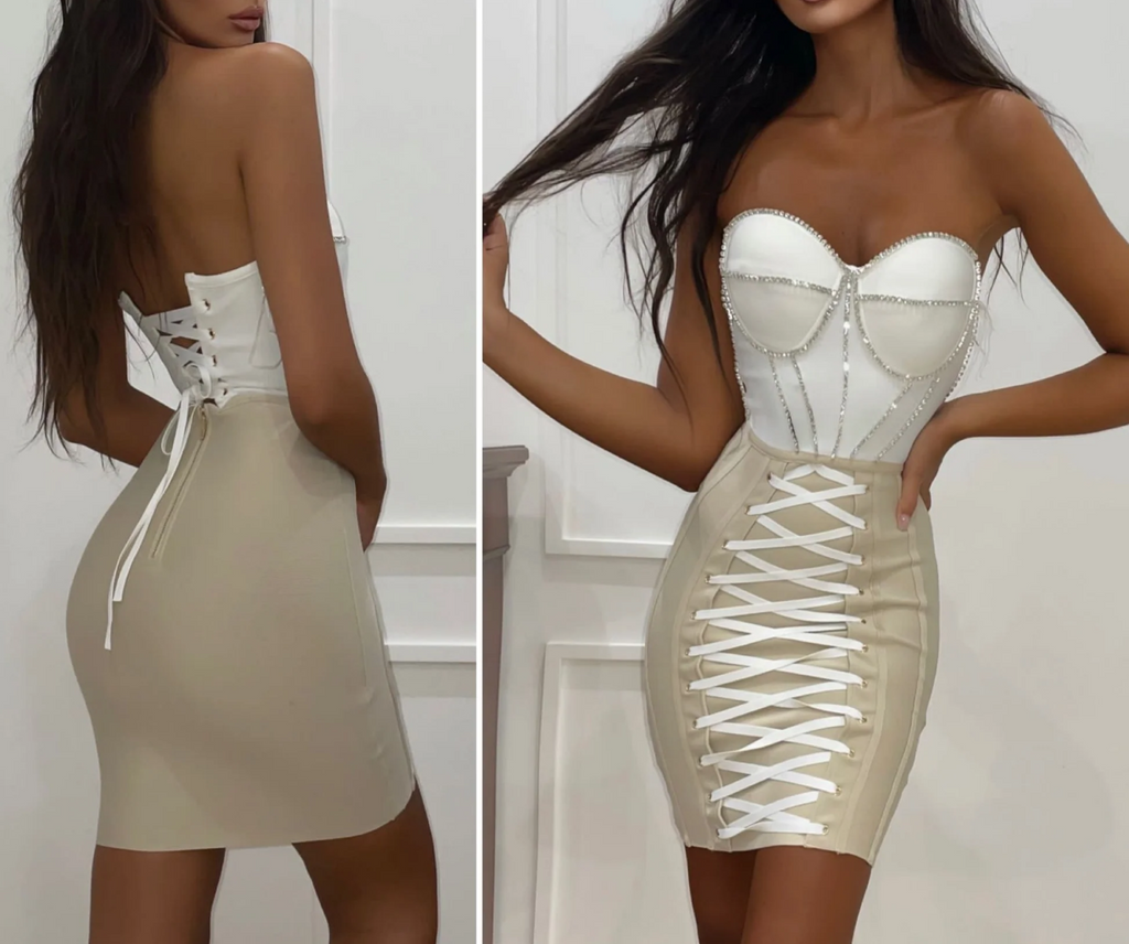 Abito Bandage Bicolor con Corsetto e Stringhe