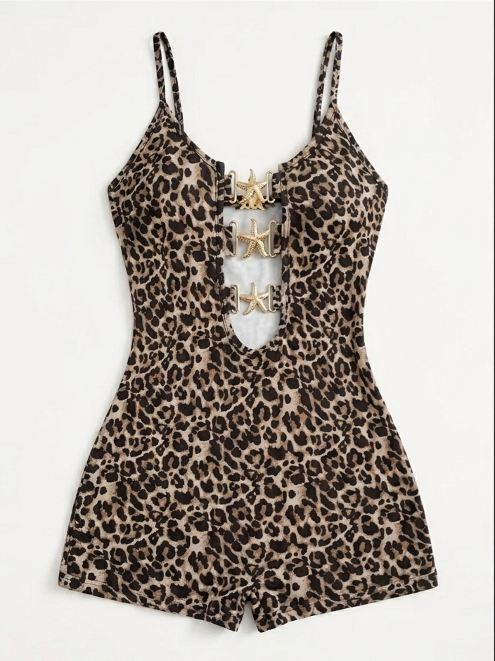 Tutina Corta con Stampa Leopardata e Dettagli a Stella