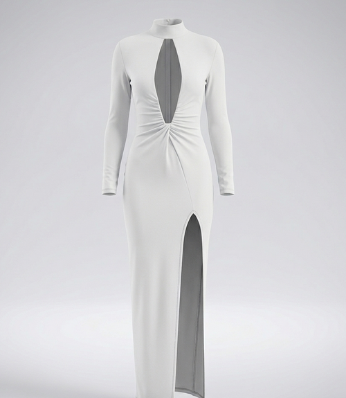 Abito Maxi "Luna Bianca" – Scollo Cut-Out e Design Drappeggiato