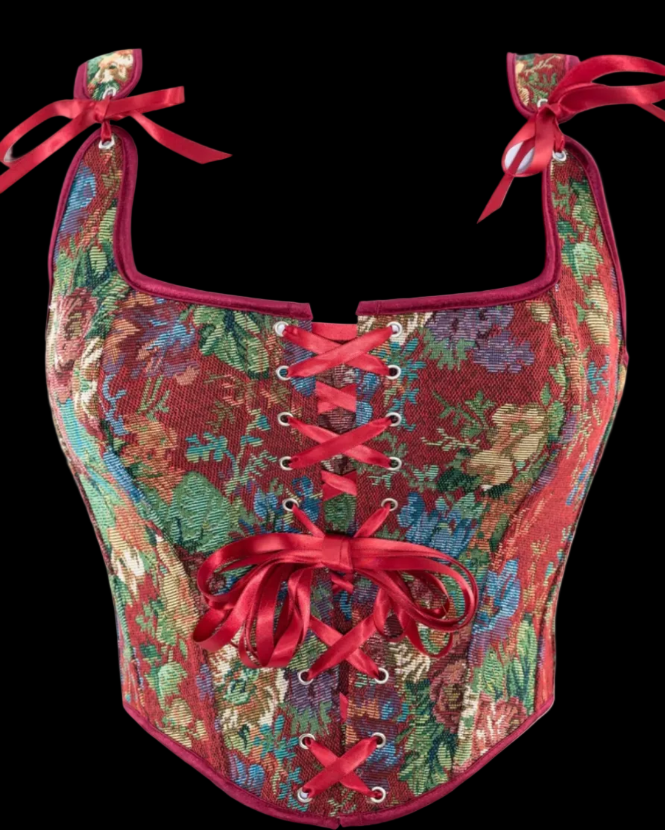 Top Corsetto Floreale Jacquard con Allacciatura in Raso