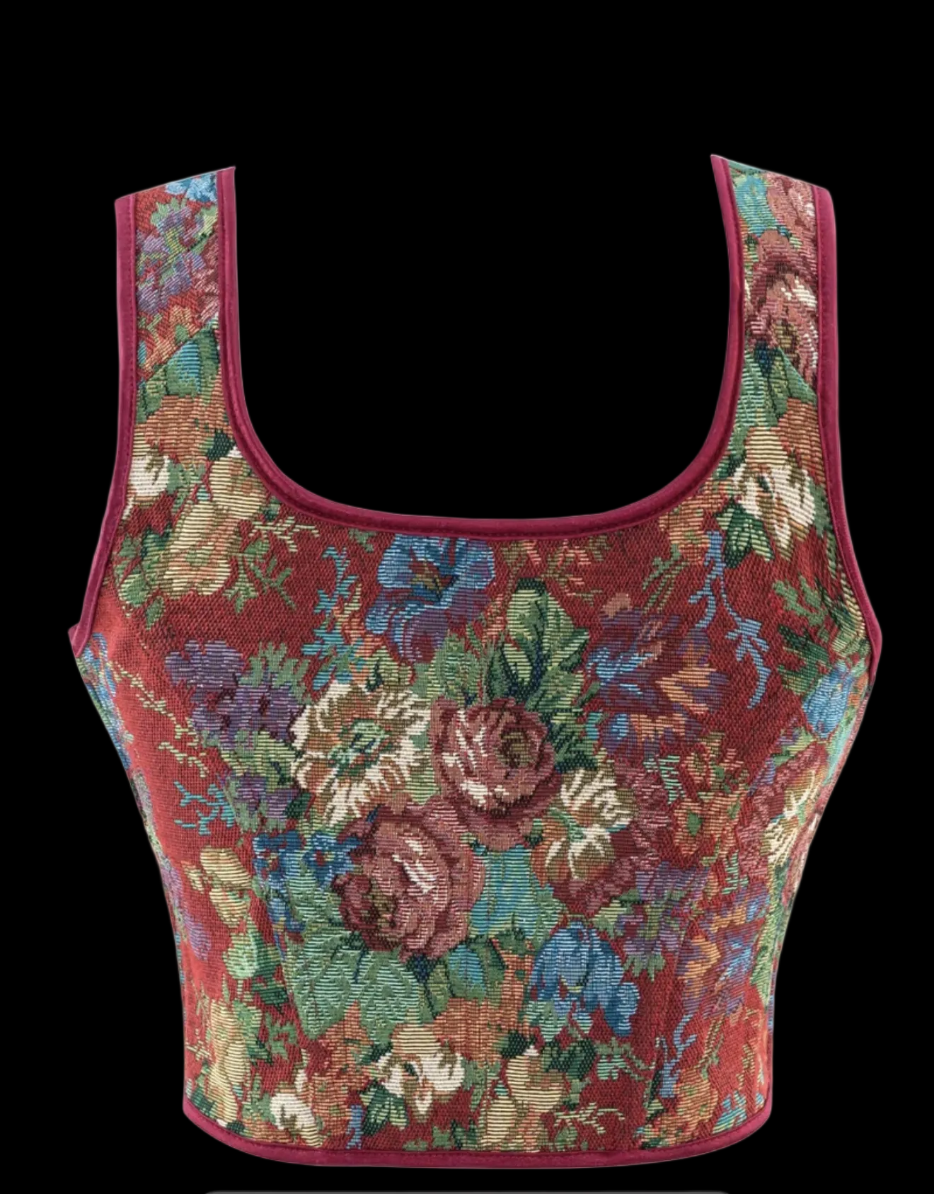 Top Corsetto Floreale Jacquard con Allacciatura in Raso
