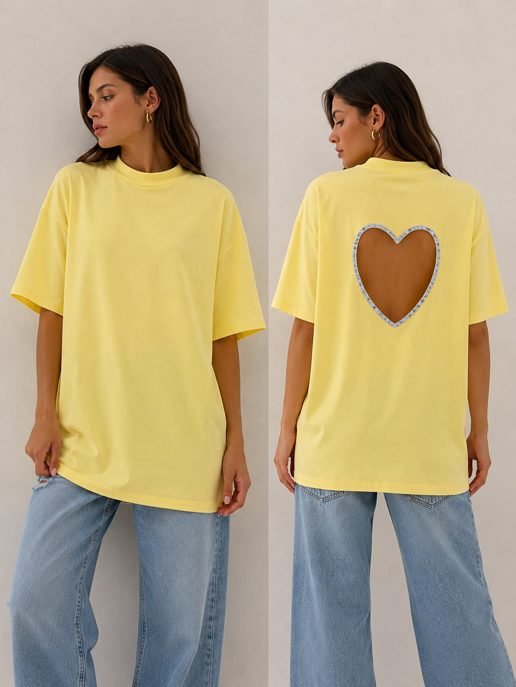 T-shirt Oversize Cuore Cut-Out Giallo Pastello