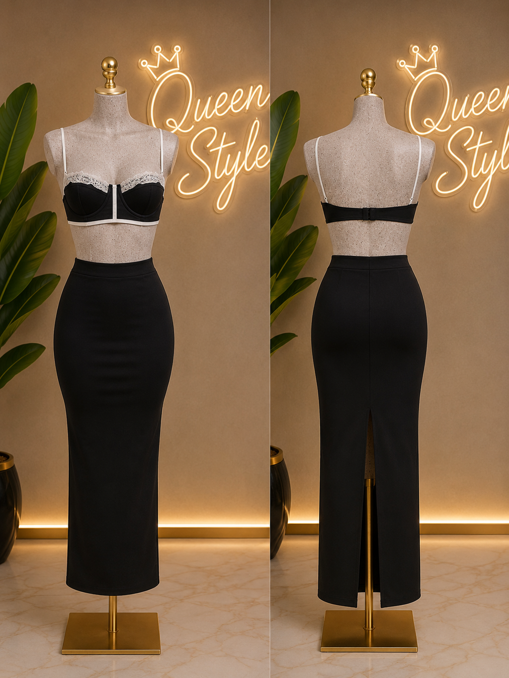 Completo Elegance Lace – Top & Gonna Longuette Neri