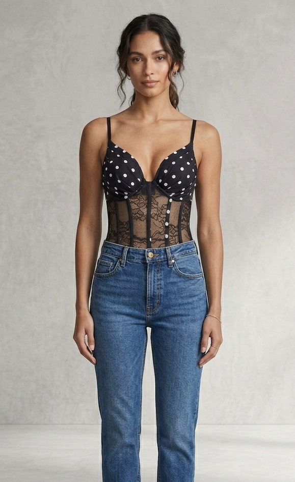 Body Corsetto Taglia Unica: Stile Pois e Pizzo