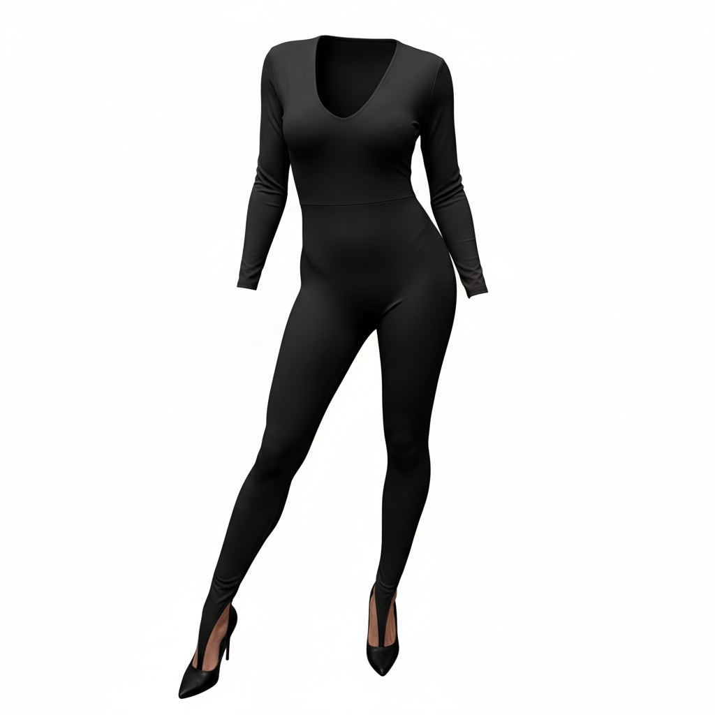 Tuta Intera "Second Skin" con Scollo a V e Staffe