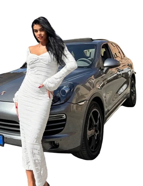 Abito Lungo "Chic Backless" – Bianco Testurizzato