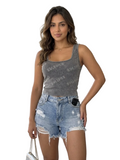Canotta a Costine Vintage Wash con Strass – Taglia Unica