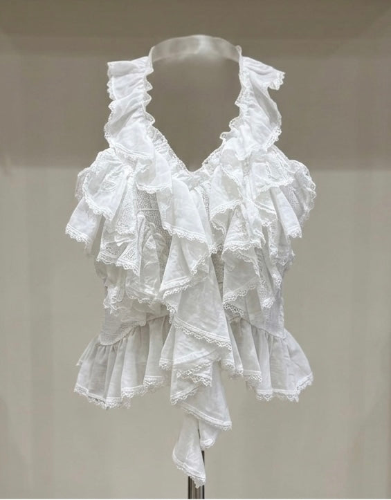 Top Boho-Chic con Volant e Schiena Elasticizzata