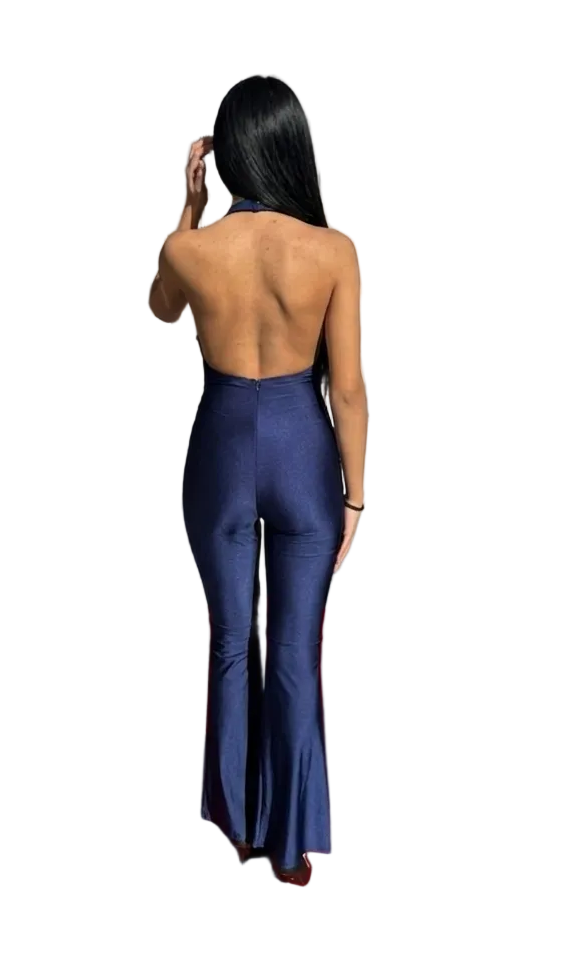 Jumpsuit Elegante Navy – Scollo a Cappuccio con Dettaglio Gold