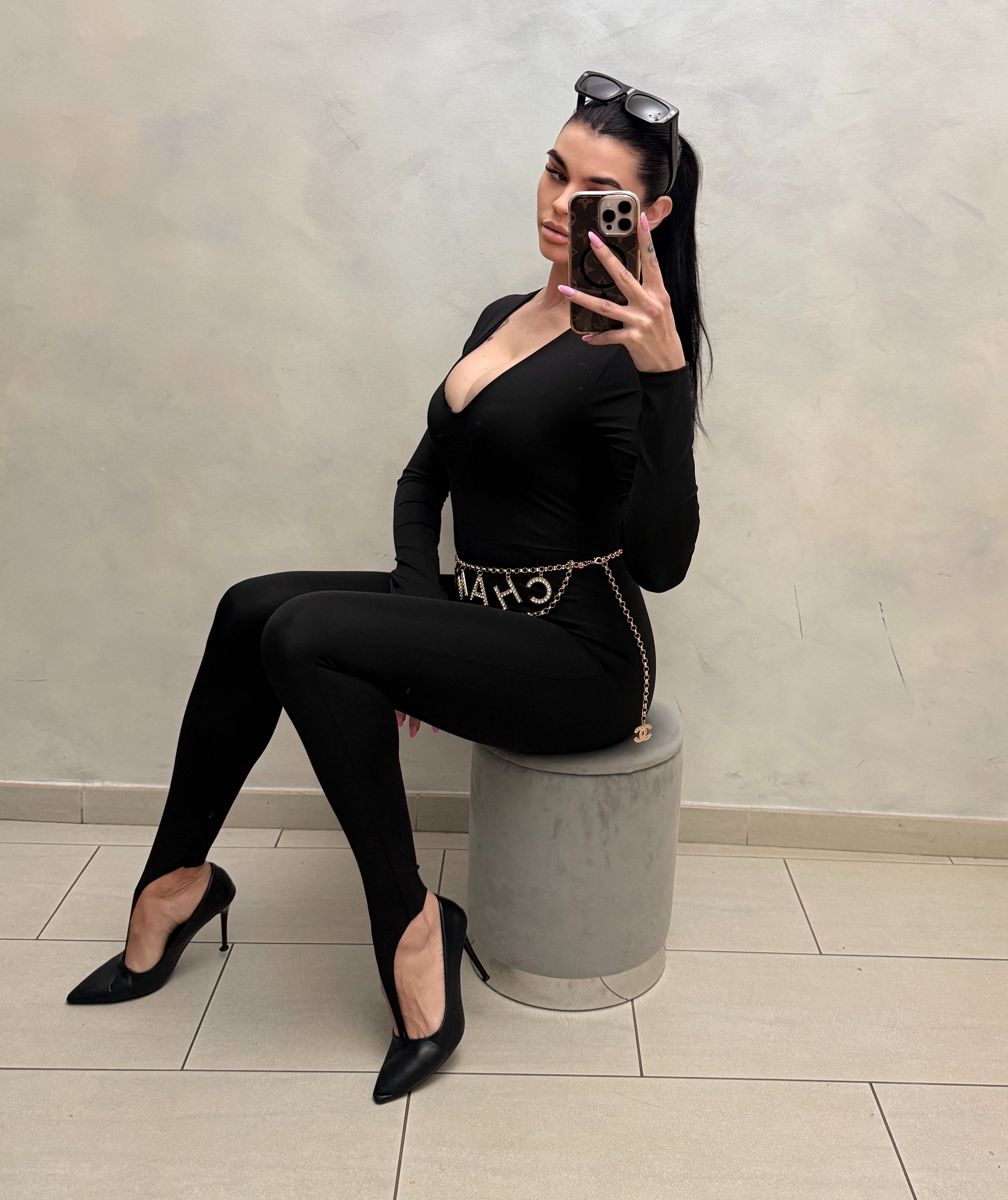 Tuta Intera "Second Skin" con Scollo a V e Staffe
