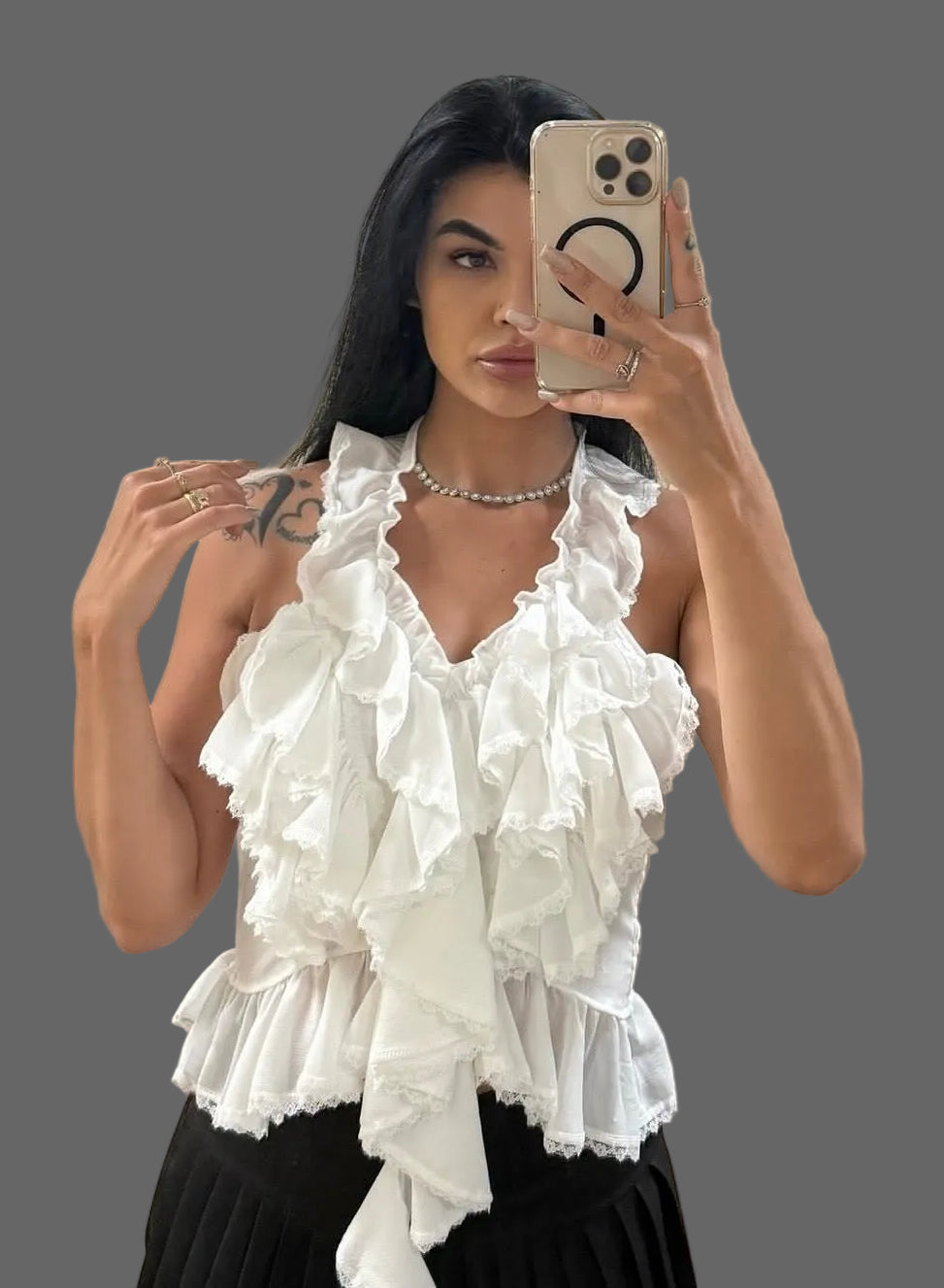 Top Boho-Chic con Volant e Schiena Elasticizzata