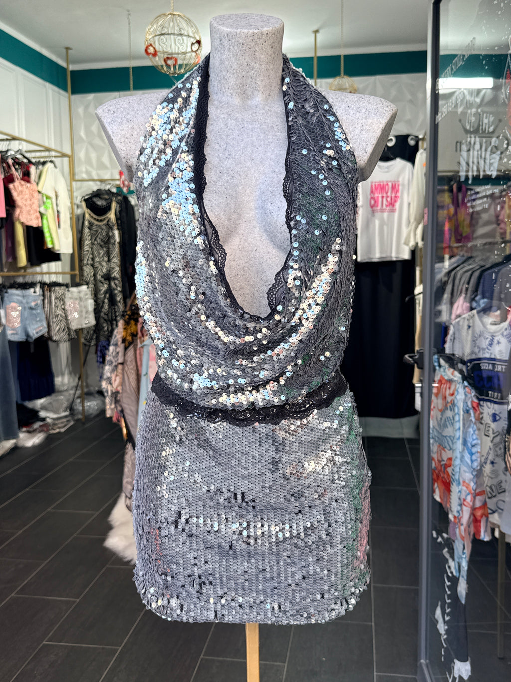 Abito Mini con Paillettes Argento – Taglia Unica