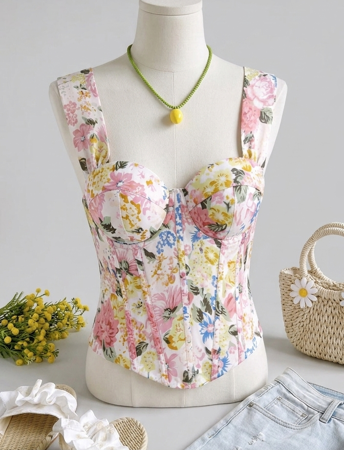 Corsetto Floreale Estivo – Stile Romantico e Fresco