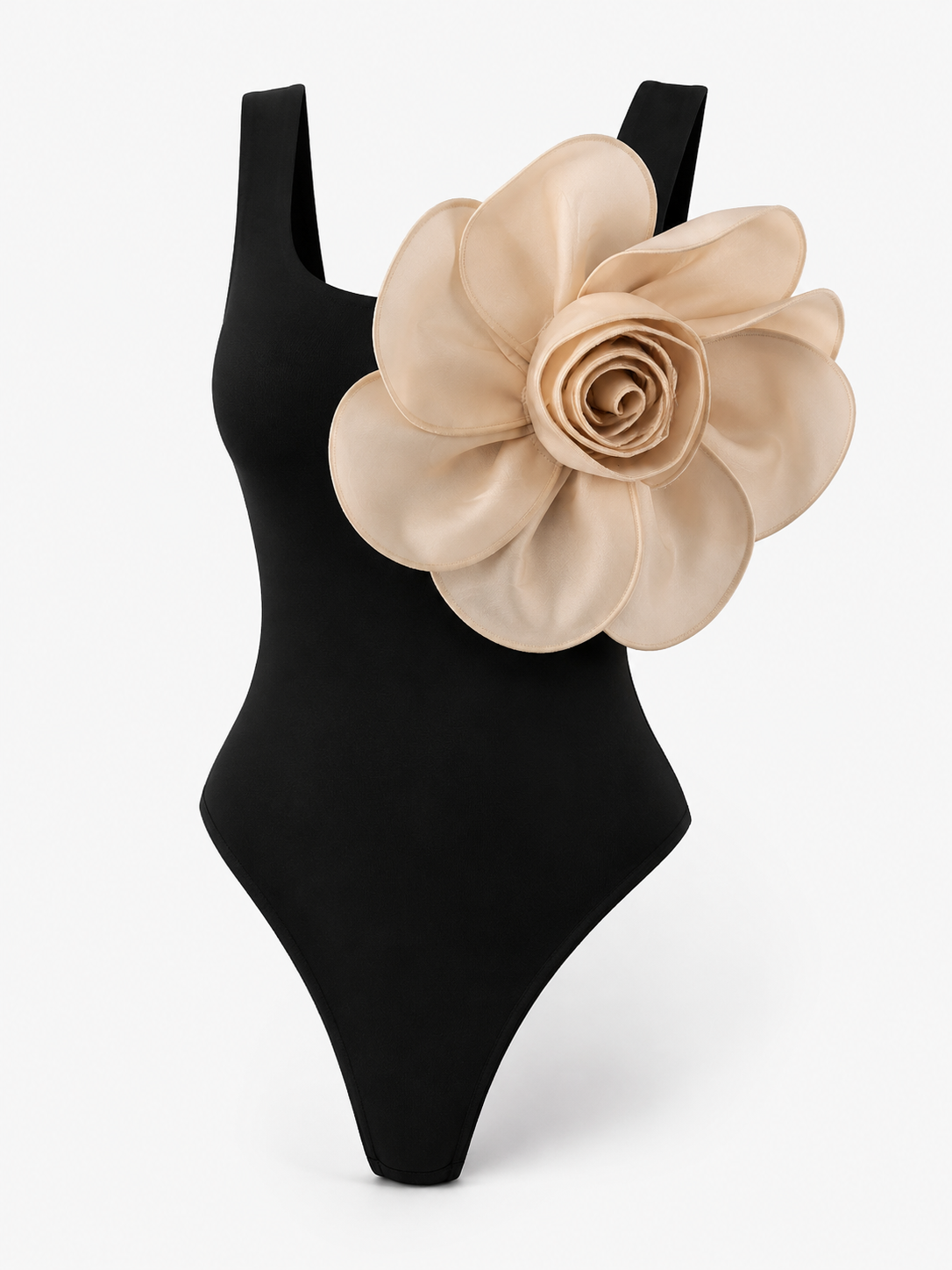 Body a Costine con Maxi Fiore – Taglia Unica