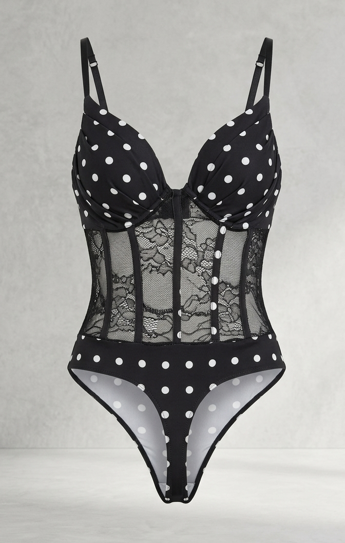 Body Corsetto Taglia Unica: Stile Pois e Pizzo