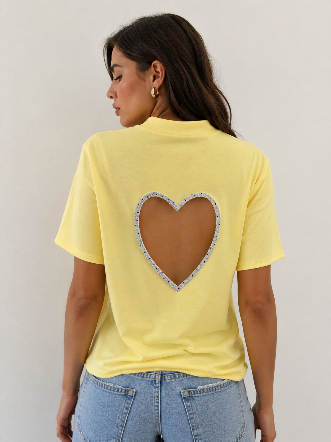 T-shirt Oversize Cuore Cut-Out Giallo Pastello