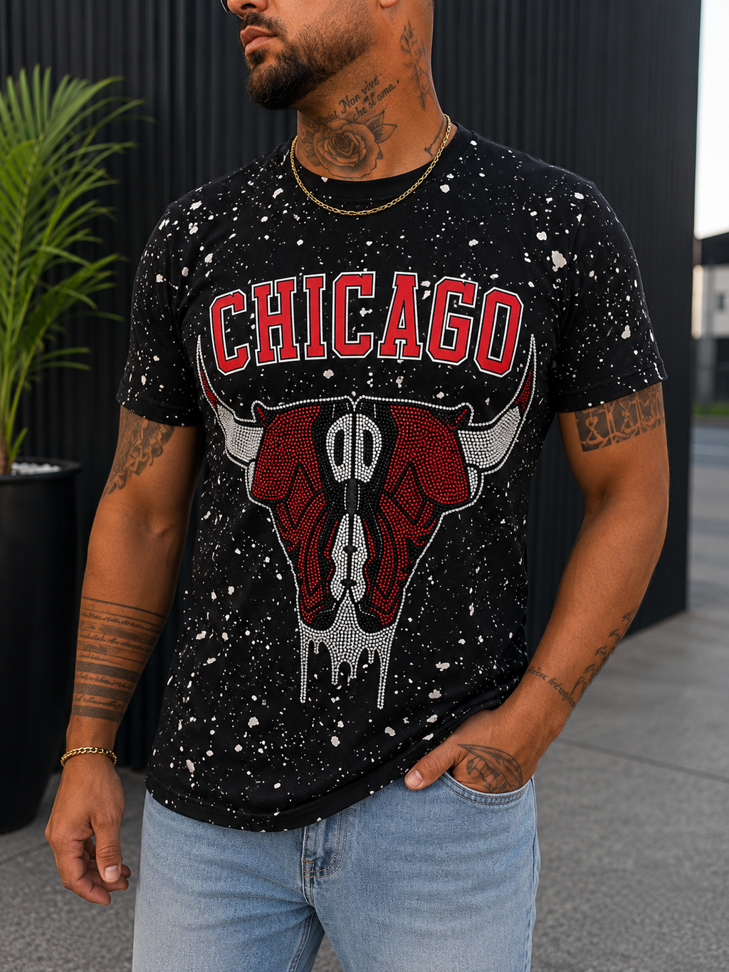 T-shirt Uomo "Chicago" con Strass