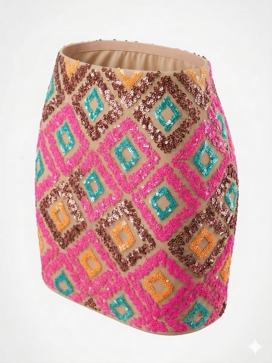 Gonna-Shorts Geometrica con Paillettes